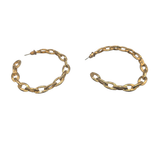 Earrings Gold Tone Chain Link Hoop Post Back Statement Jewelry Fashion SKU2405 - Picture 2 of 4